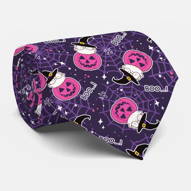 Niedliche Katzen und Kürbis Halloween-Muster Krawatte (Gerollt)