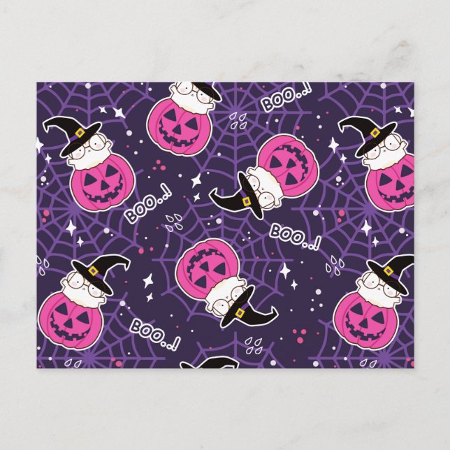 Niedliche Katzen und Kürbis Halloween-Muster Postkarte (Vorderseite)