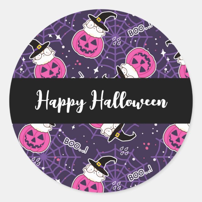 Niedliche Katzen und Kürbis Halloween-Muster Runder Aufkleber (Vorderseite)