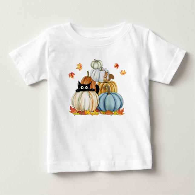 Niedliche Katzen und Kürbis Halloween und Erntedan Baby T-shirt (Vorderseite)