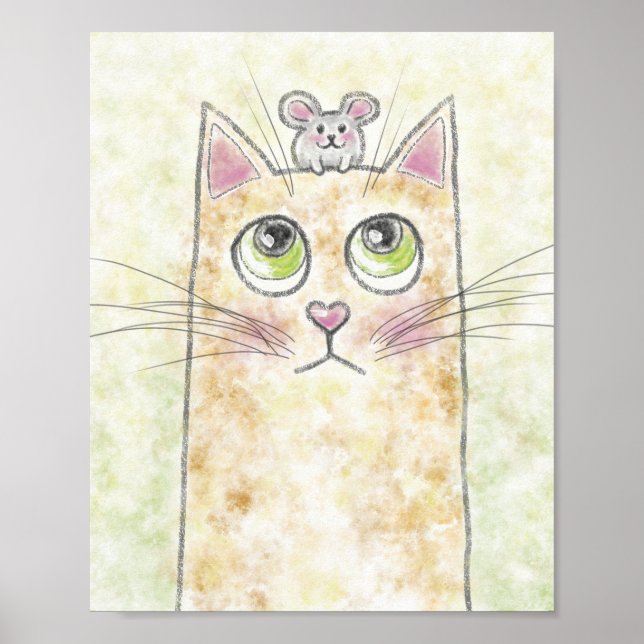 Niedliche Katzen- und Mausillustrierung Poster (Vorne)