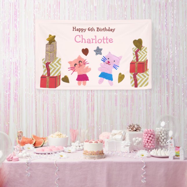 Niedliche Katzen und Präsentiert Rosa Kindergeburt Banner (Party)