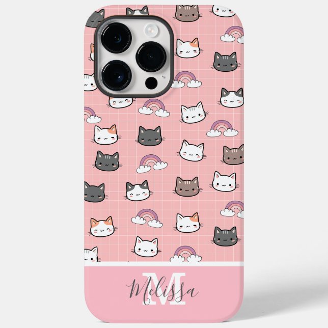 Niedliche Katzen und Regenbogenmonogramm Case-Mate iPhone 14 Pro Max Hülle (Rückseite)