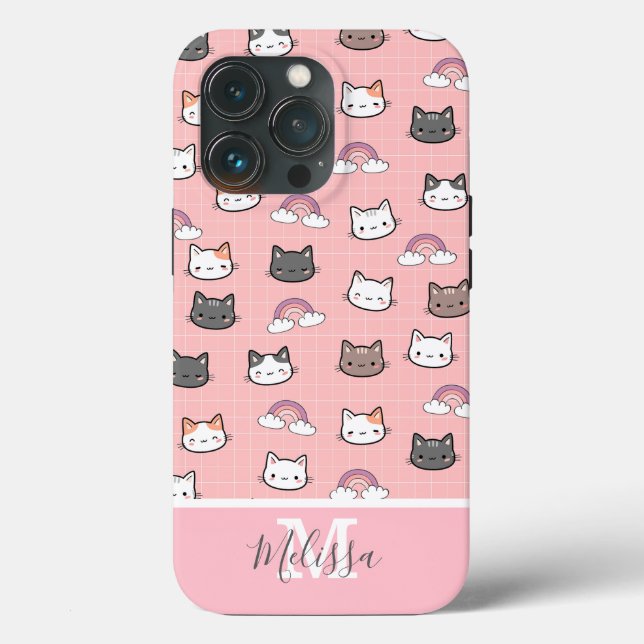 Niedliche Katzen und Regenbogenmonogramm Case-Mate iPhone Hülle (Rückseite)