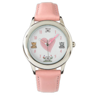 Niedliche Katzen und rosa Herz Armbanduhr