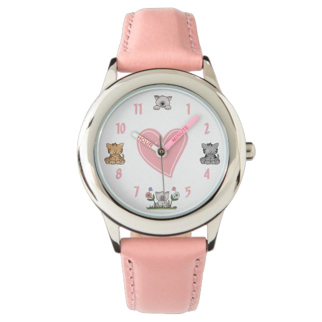 Niedliche Katzen und rosa Herz Armbanduhr (Vorderseite)