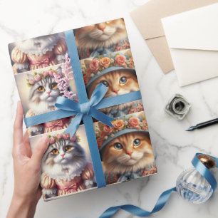 Niedliche Katzen und Rose Katzenliebhaber Verpacku Geschenkpapier