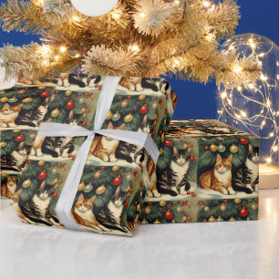Niedliche Katzen unter der Weihnachtsbaumkatze Lov Geschenkpapier