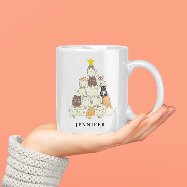 Niedliche Katzen Weihnachtsbaum Personalisiert Kaffeetasse (Von Creator hochgeladen)