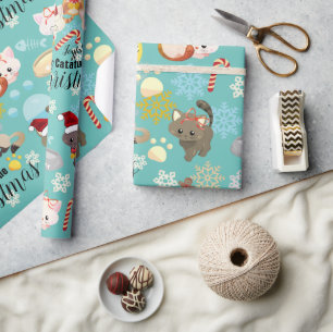 Niedliche Katzen Weihnachtsmuster, Schneeflocken T Geschenkpapier