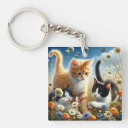 Niedliche Katzen Wildblume Garden Acryl Schlüssela Schlüsselanhänger