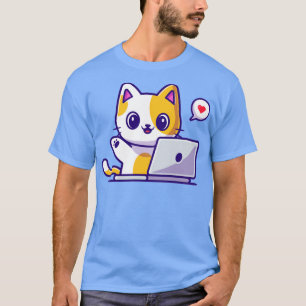 Niedliche Katzenarbeit auf Notebook-Cartoon3 T-Shirt