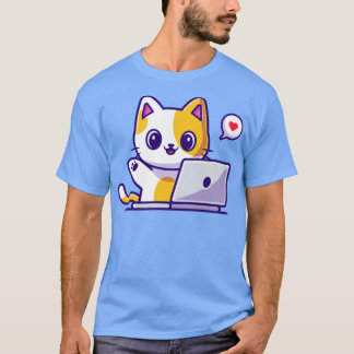 Niedliche Katzenarbeit auf Notebook-Cartoon3 T-Shirt