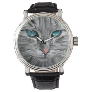 Niedliche Katzenaugen mit Aquarellmalerei Art Armbanduhr