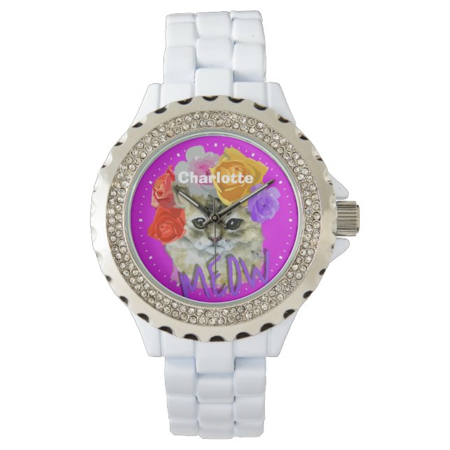 Niedliche Katzenblumenhaube Rose Kopfbedeckung Per Armbanduhr (Vorderseite)