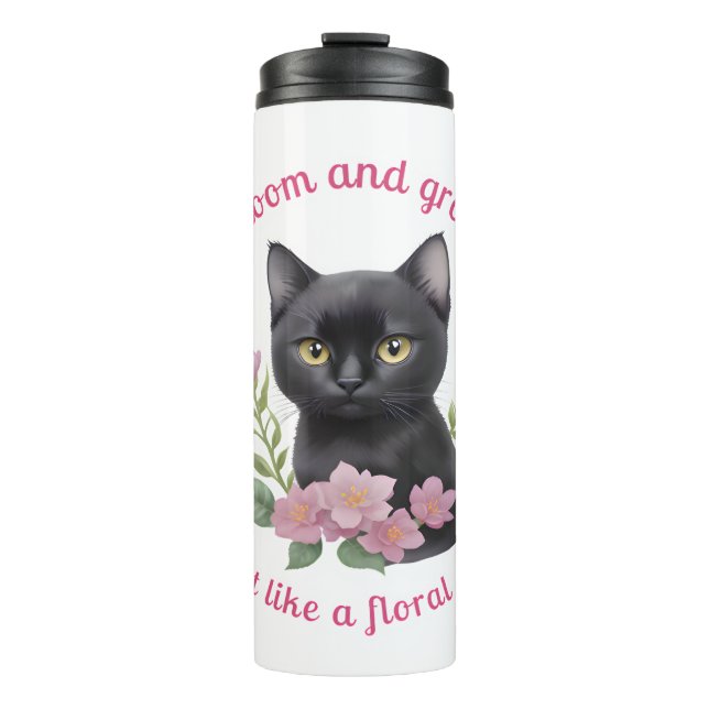 Niedliche Katzenblütenmuster blühen und wachsen Thermosbecher (Vorderseite)