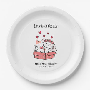 Niedliche Katzenbräune und Hochzeit Pappteller
