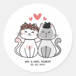 Niedliche Katzenbräune und Hochzeit Runder Aufkleber