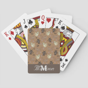 Niedliche Katzendarstellung Doodles Monogramm Name Spielkarten