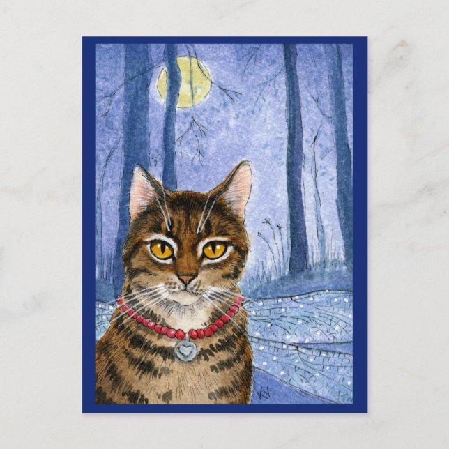 Niedliche Katzenfliegenflügel und Mond-Postkarte Postkarte (Vorderseite)