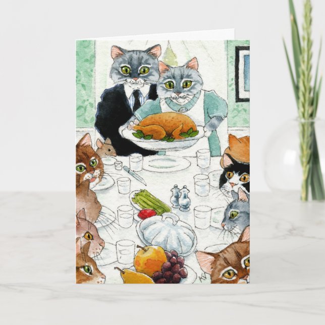 Niedliche Katzenfreunde Erntedank Pute Karte (Vorderseite)