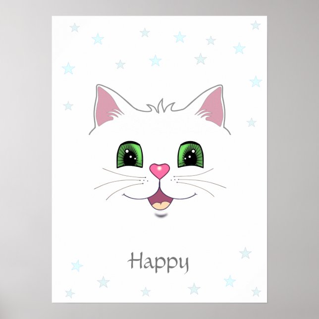 Niedliche Katzengesicht und Sterne Poster (Vorne)