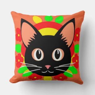 Niedliche Katzengesicht Vibrant Illustration Kissen