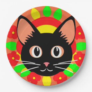 Niedliche Katzengesicht Vibrant Illustration Pappteller
