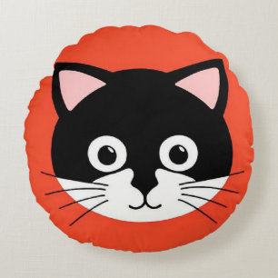 Niedliche Katzengesicht Vibrant Illustration Rundes Kissen