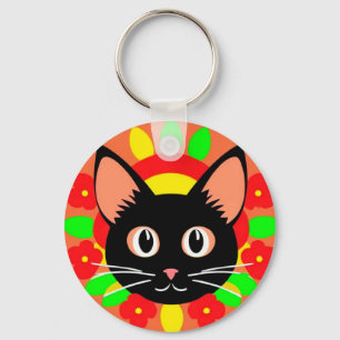 Niedliche Katzengesicht Vibrant Illustration Schlüsselanhänger