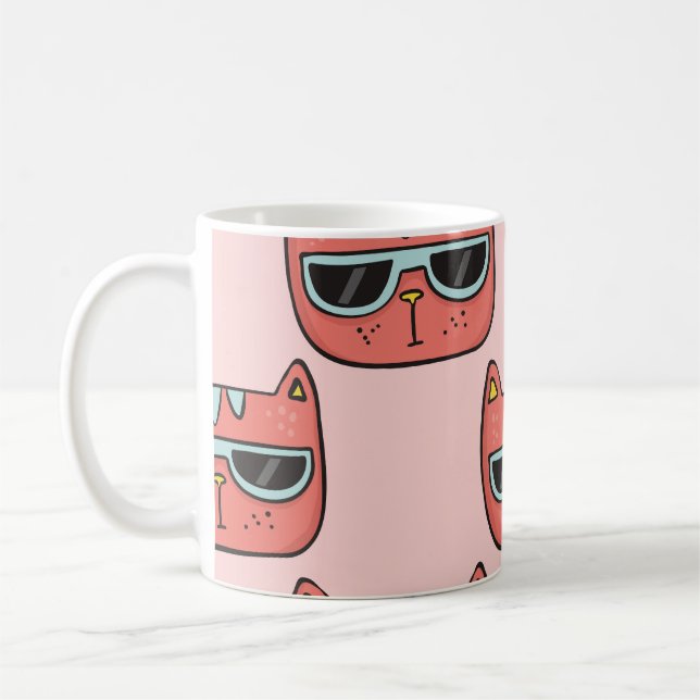Niedliche Katzengesichter, nahtlose Muster. Kaffeetasse (Links)