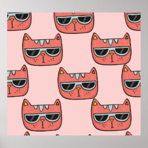 Niedliche Katzengesichter, nahtlose Muster. Poster