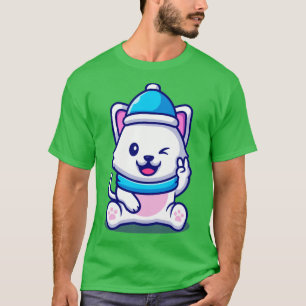 Niedliche Katzenhalterung und -schnitt mit Handfri T-Shirt