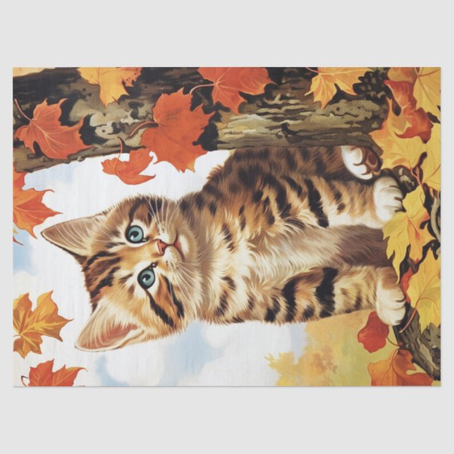 Niedliche Katzenherbstdekoupage Seidenpapier (Vorderseite)