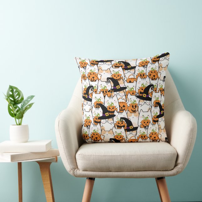 Niedliche KatzenHexe mit Bumkin Halloween Kissen (Stuhl )