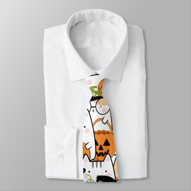 Niedliche KatzenHexe mit Bumkin Halloween Krawatte (Gebunden)