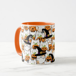 Niedliche KatzenHexe mit Bumkin Halloween Tasse