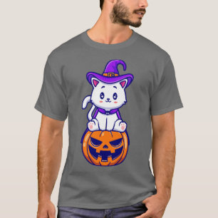 Niedliche Katzenjacke auf Kürbiskus-Cartoon T-Shirt