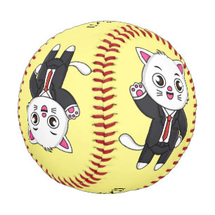 Niedliche Katzenkatze im Anzug Cartoon Baseball