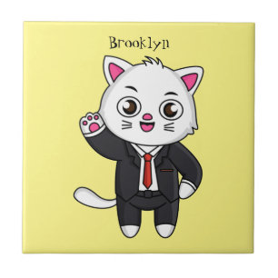 Niedliche Katzenkatze im Anzug Cartoon Fliese