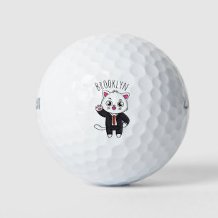 Niedliche Katzenkatze im Anzug Cartoon Golfball