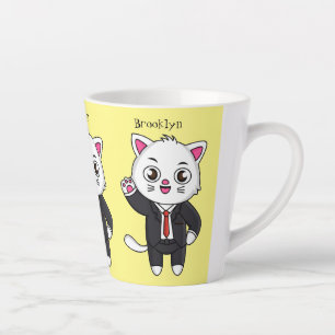 Niedliche Katzenkatze im Anzug Cartoon Milchtasse