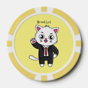 Niedliche Katzenkatze im Anzug Cartoon Pokerchips