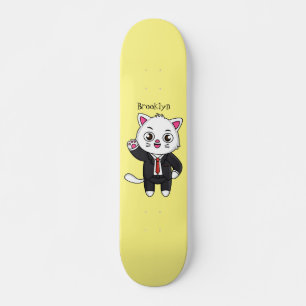 Niedliche Katzenkatze im Anzug Cartoon Skateboard