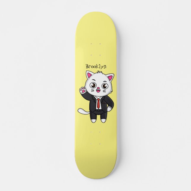 Niedliche Katzenkatze im Anzug Cartoon Skateboard (Vorne)