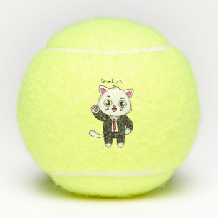 Niedliche Katzenkatze im Anzug Cartoon Tennisbälle