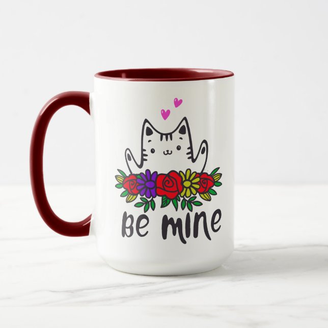 niedliche Katzenkatze in der Liebe umarmt Herzbeut Tasse (Links)