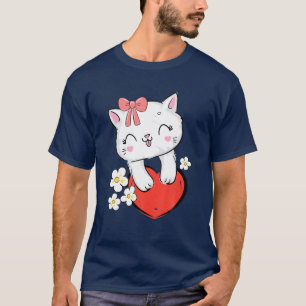 Niedliche Katzenkatze mit rosafarbenem Krug und Li T-Shirt