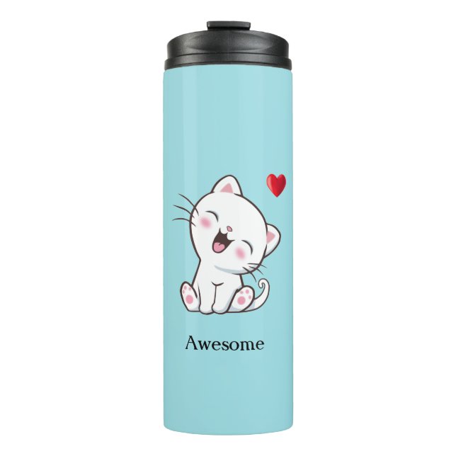 Niedliche Katzenkatze und Herzkatheter Thermosbecher (Vorderseite)