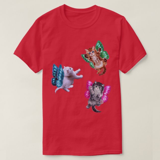 Niedliche Katzenkatzengeländer mit Schmetterlingsf T-Shirt (Design vorne)